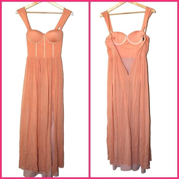 B' Cause Hello Gorgeous orange Maxi Dress wedding & prom Size Small sleeveless - Picture 2 of 9